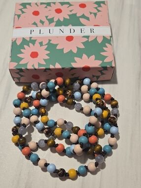 Plunder Multicolor Beaded Wrap Necklace - Coral, Blue, Yellow, Cream